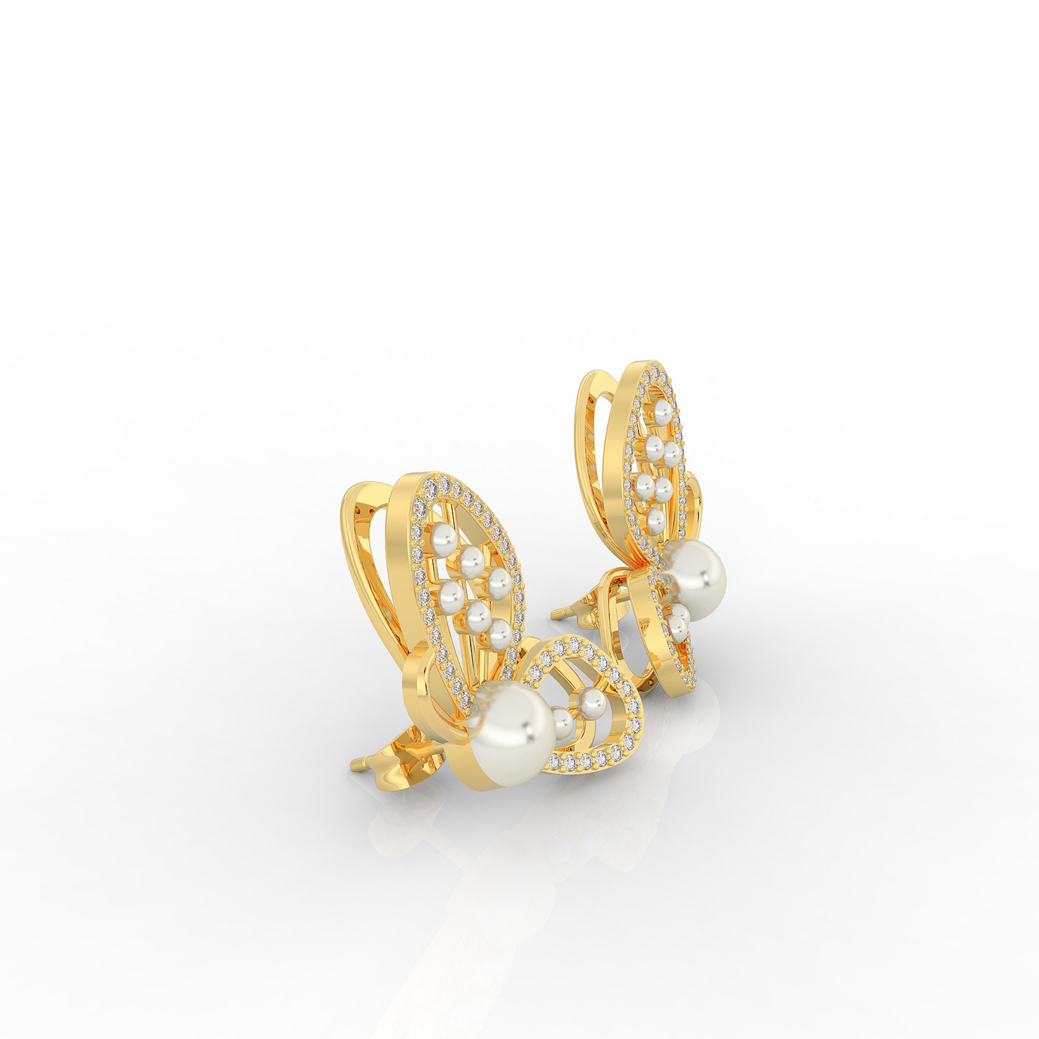 Butterfly Pearl Modern Stud Earrings For Wedding, Hallmarked 925 Sterling Silver